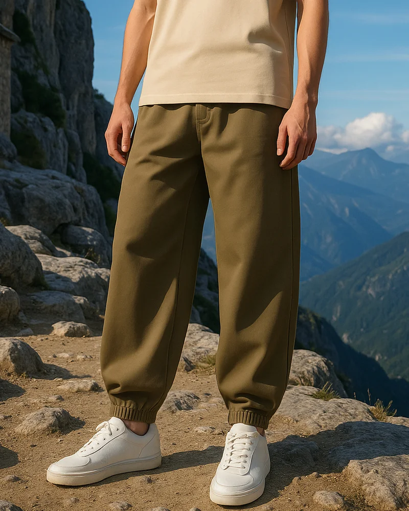 bewakoof Men's Winter Moss Green Oversized Warm Joggers